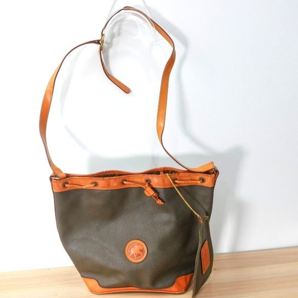 VINTAGE Hunting World Bag‎ Leather Black Crossbody Bucket Purse Luxury ITALY